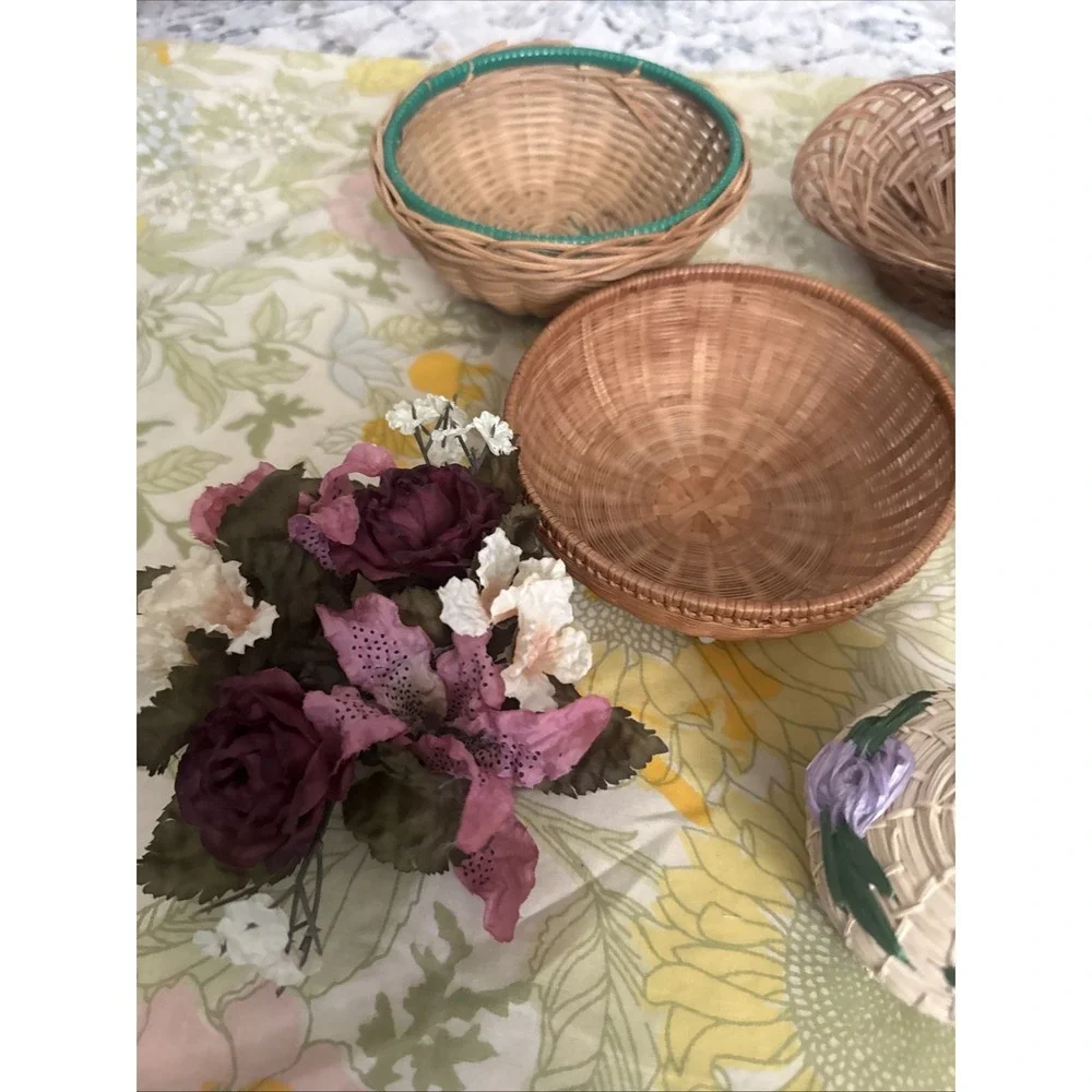 Assortment Of Small Wicker Baskets & Mini Flower Arrangements